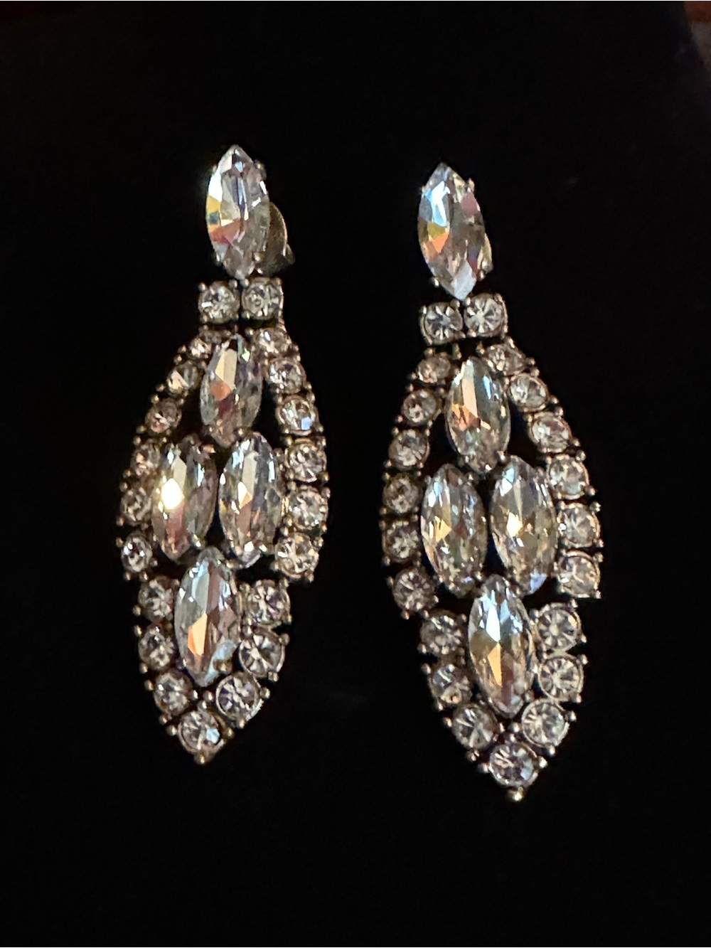 J Crew Rare Crystal Marquise Drop Earrings  gold tone